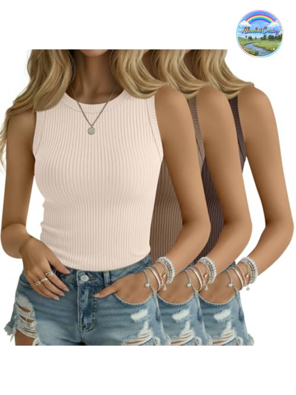 3 Pack Cotton Spandex Tank Tops for Women, Ribbed Crew Neck Sleeveless Camis